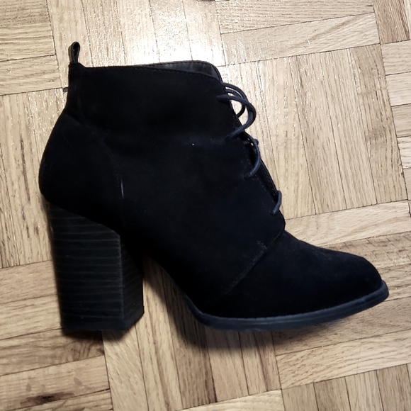 Call it Spring Black Vegan Faux Suede Ankle Boot Lace Up Booties - Picture 4 of 8